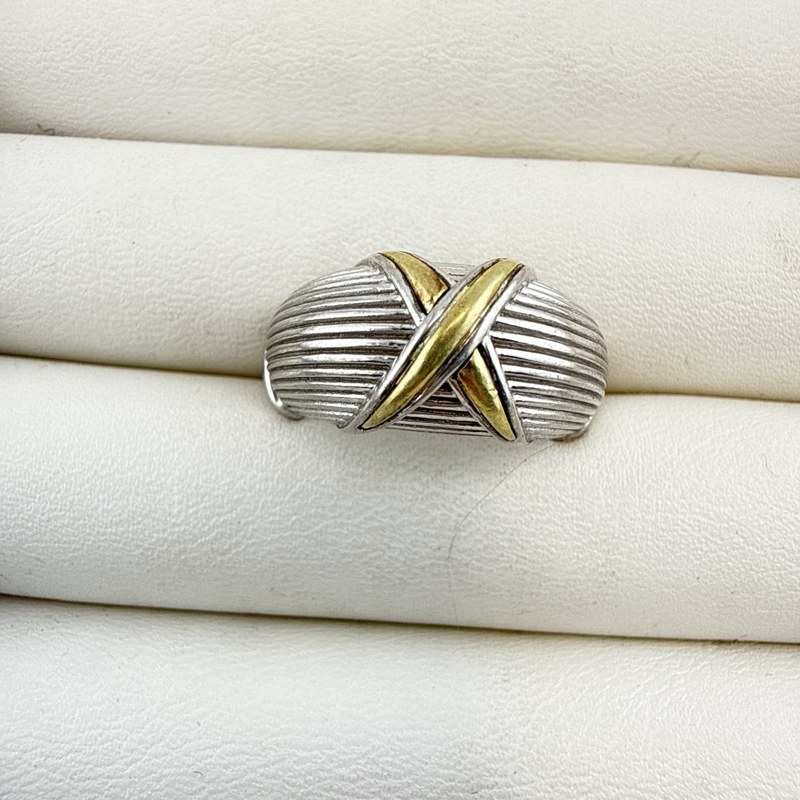 Ann King Ring Sterling Silver 18k Yellow Gold Cable Dome 3D Modernist Size 7 QVC