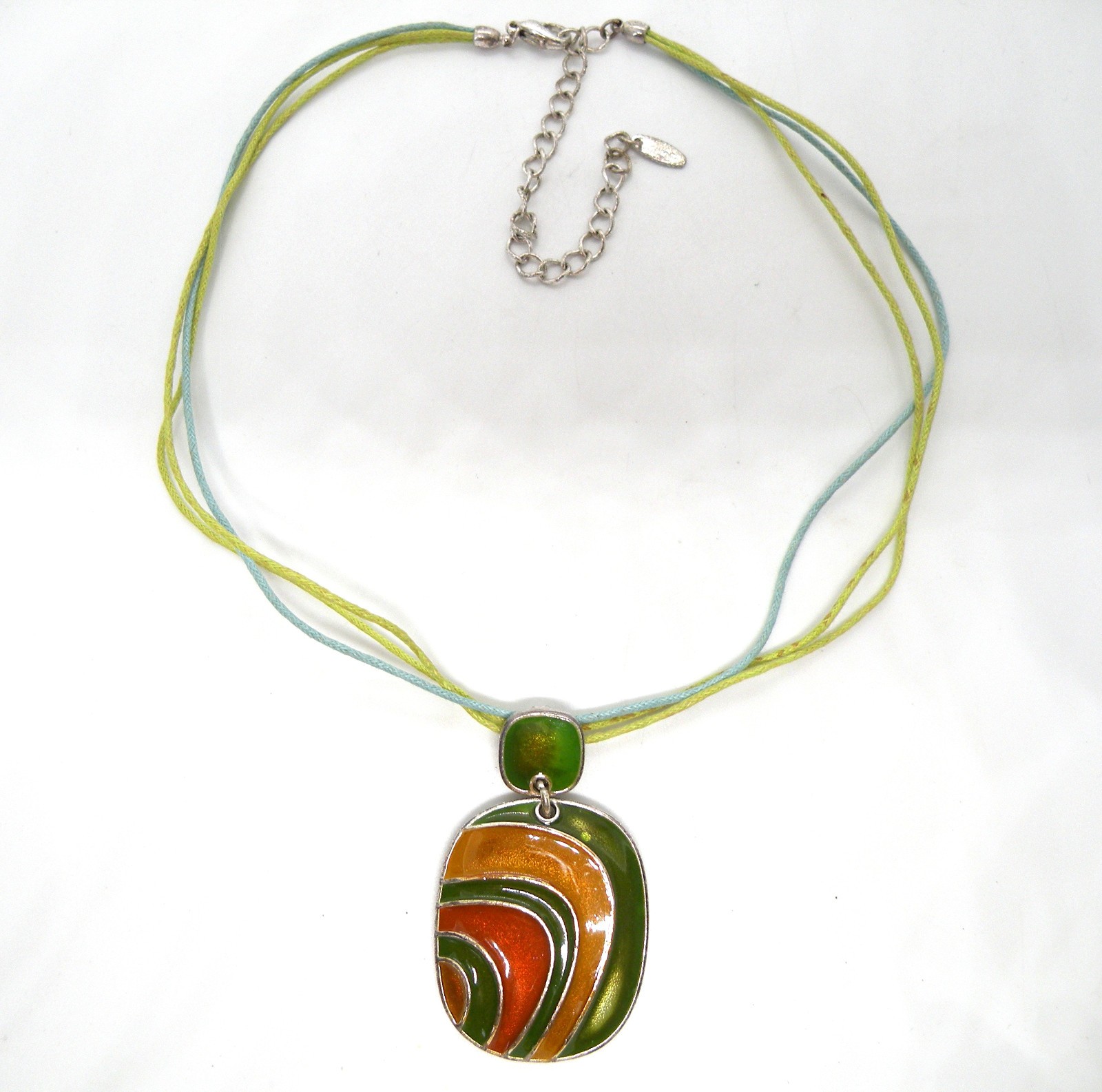 Vintage VCLM Signed Green Enamel Jewelry Multi Cord Pendant Necklace Choker