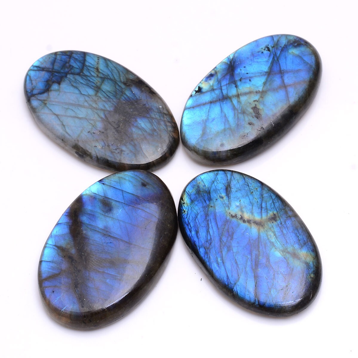 4 Pcs Natural Labradorite Blue Shine 44mm-47mm Oval Pendant Size Gemstones Lot