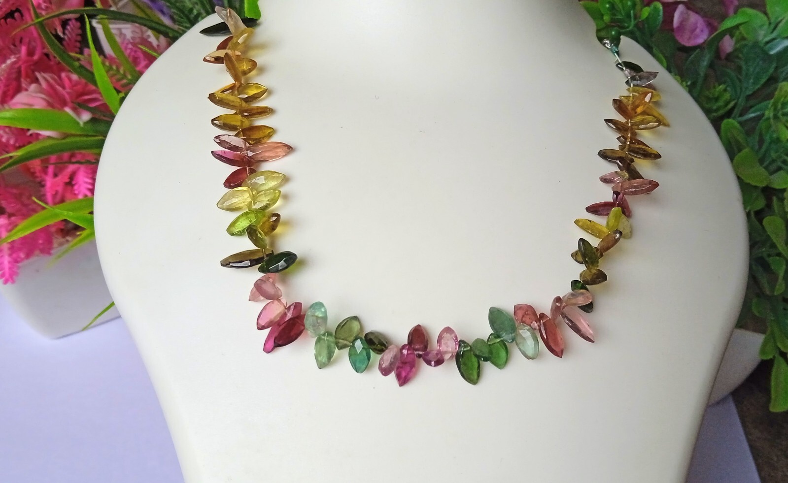 14.5×4.5-8×4 MM Natural Faceted Multi Tourmaline Marquise Cut 8 Inch Necklace