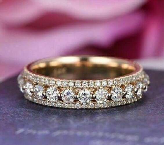 14k Rose Gold Plated Wedding Band Ring Women’s Round Cut Simulated Diamond 2Ct