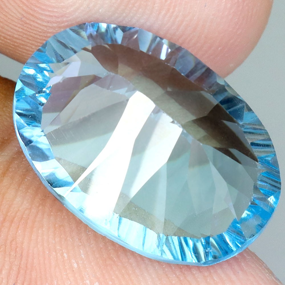 Oval Concave Cut Swiss Blue Topaz 15.90ct 19x13mm Marvelous Gem Full Fire