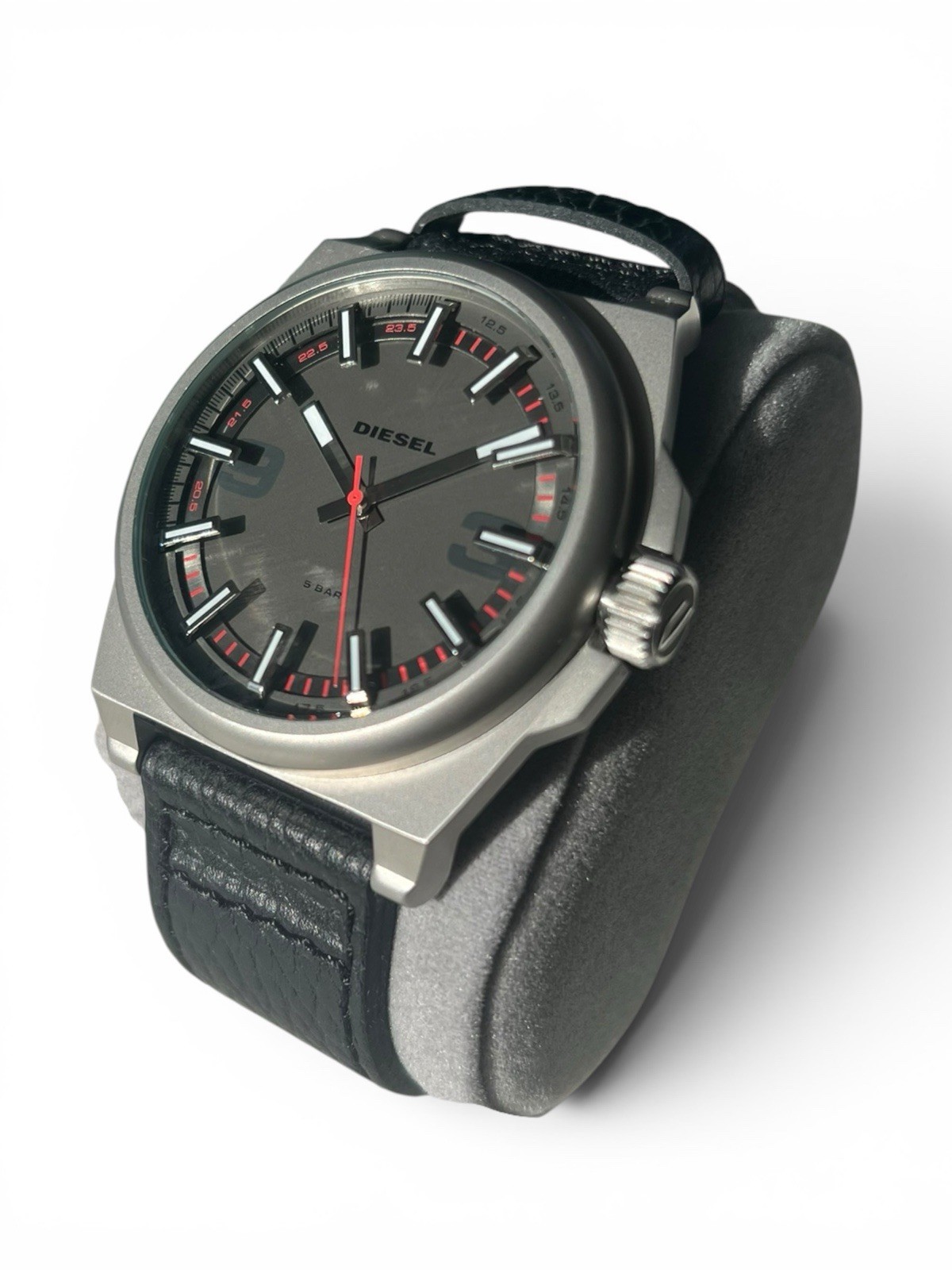 Diesel DZ1613 SC2 Gray Black Leather Men’s Quartz Watch 50mm 5 BAR