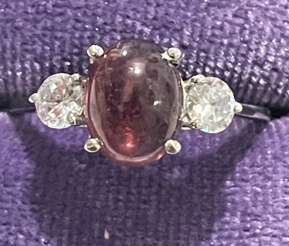 Imported 925 Genuine Natural Pink Tourmaline Cabochon Three Stone Sz8 NWOT