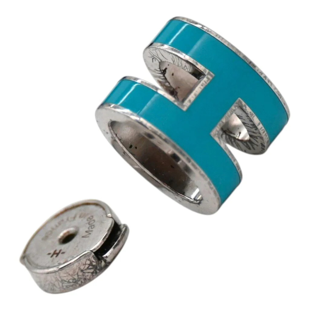 HERMÈS | Mini Pop H Blue Enamel Palladium Plated Stud Earrings