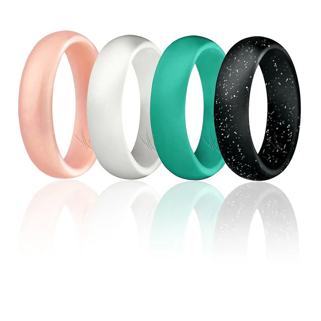 Silicone Wedding Ring – Dome Style Set by ROQ for Women – 4 x 10 mm Turquoise…