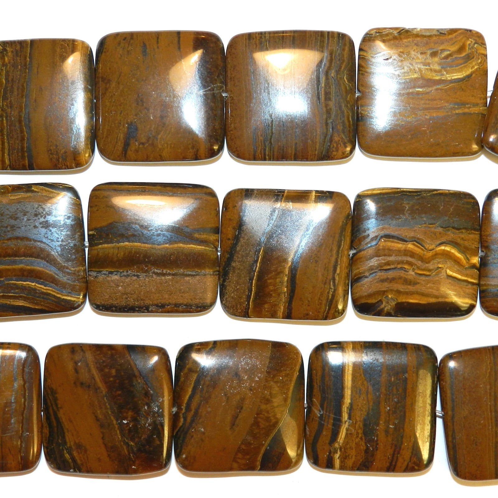 NG2533 Golden Brown 30mm Flat Square Tiger Iron Gemstone Focal Beads 15″