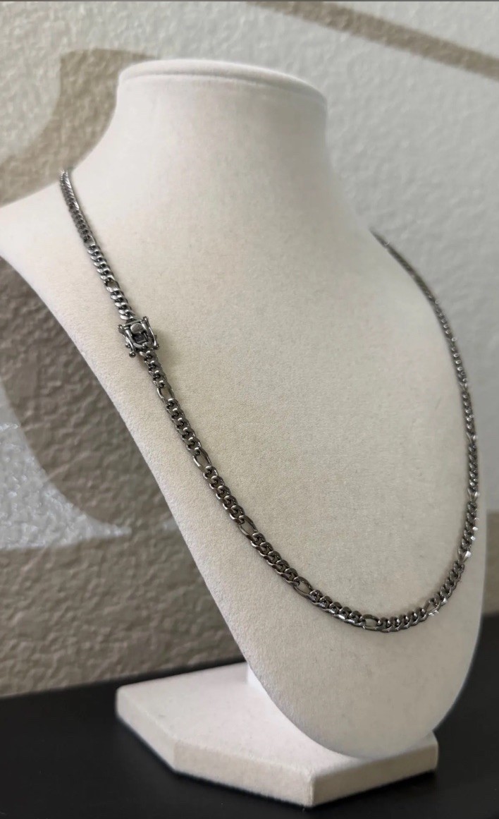 925 STERLING silver MIAMI Figaro chain necklace Box clasp Silver 24” 4.7mm 35gr