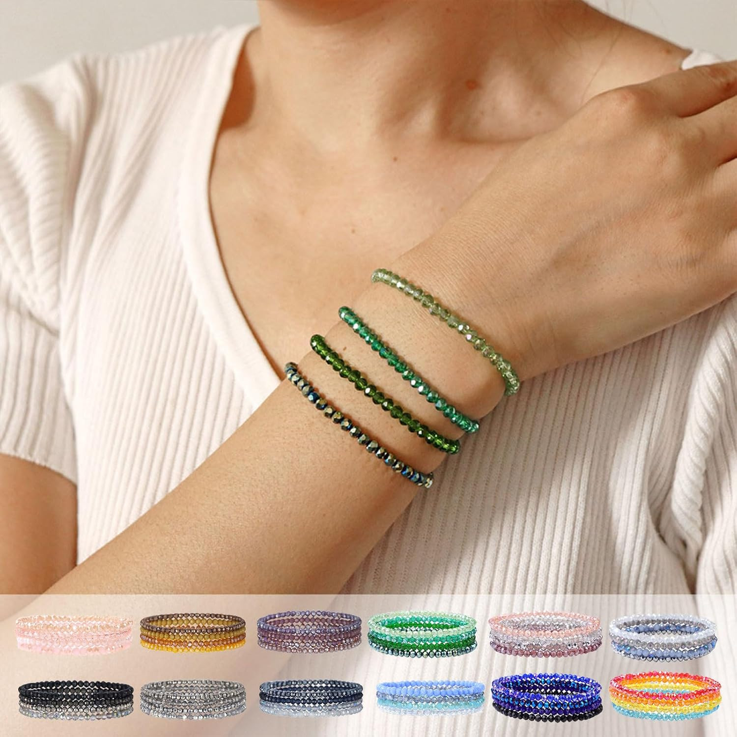 Colored Glass Beaded Bracelet Women’s Retro Fashion Stacked Bracelet Jewelry