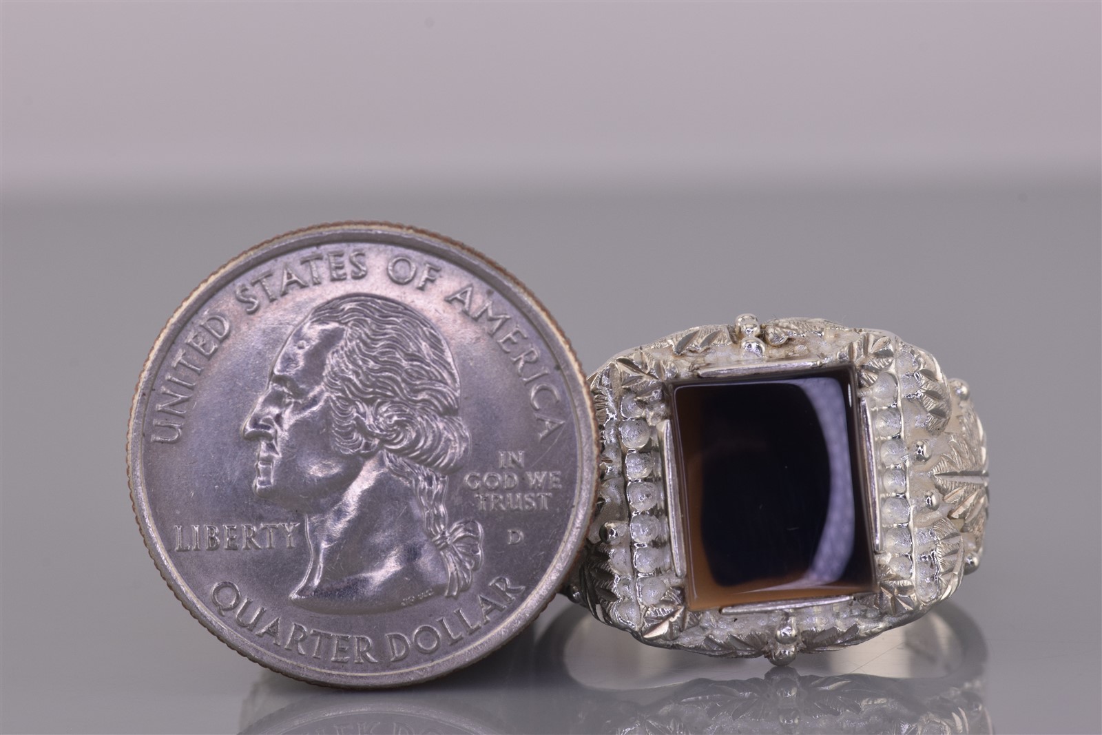 Sterling Silver Black Onyx Carved Grape Leaf Band Ring 12g 925 Sz: 11