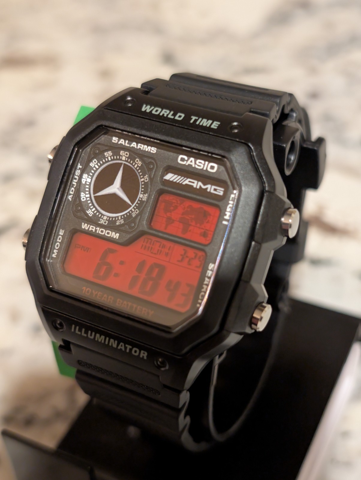 Black N Red Mercedes Custom Casio AE1200 Watch Black Benz