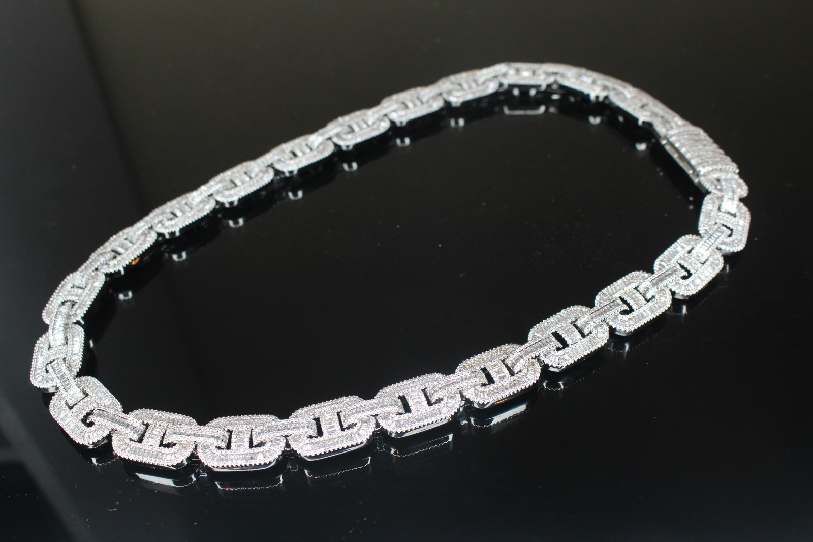 14k STAMP 14mm MARINER Chain Necklace 82.6ct BAGUETTES Lab Sim VVS1 Diamond 188g