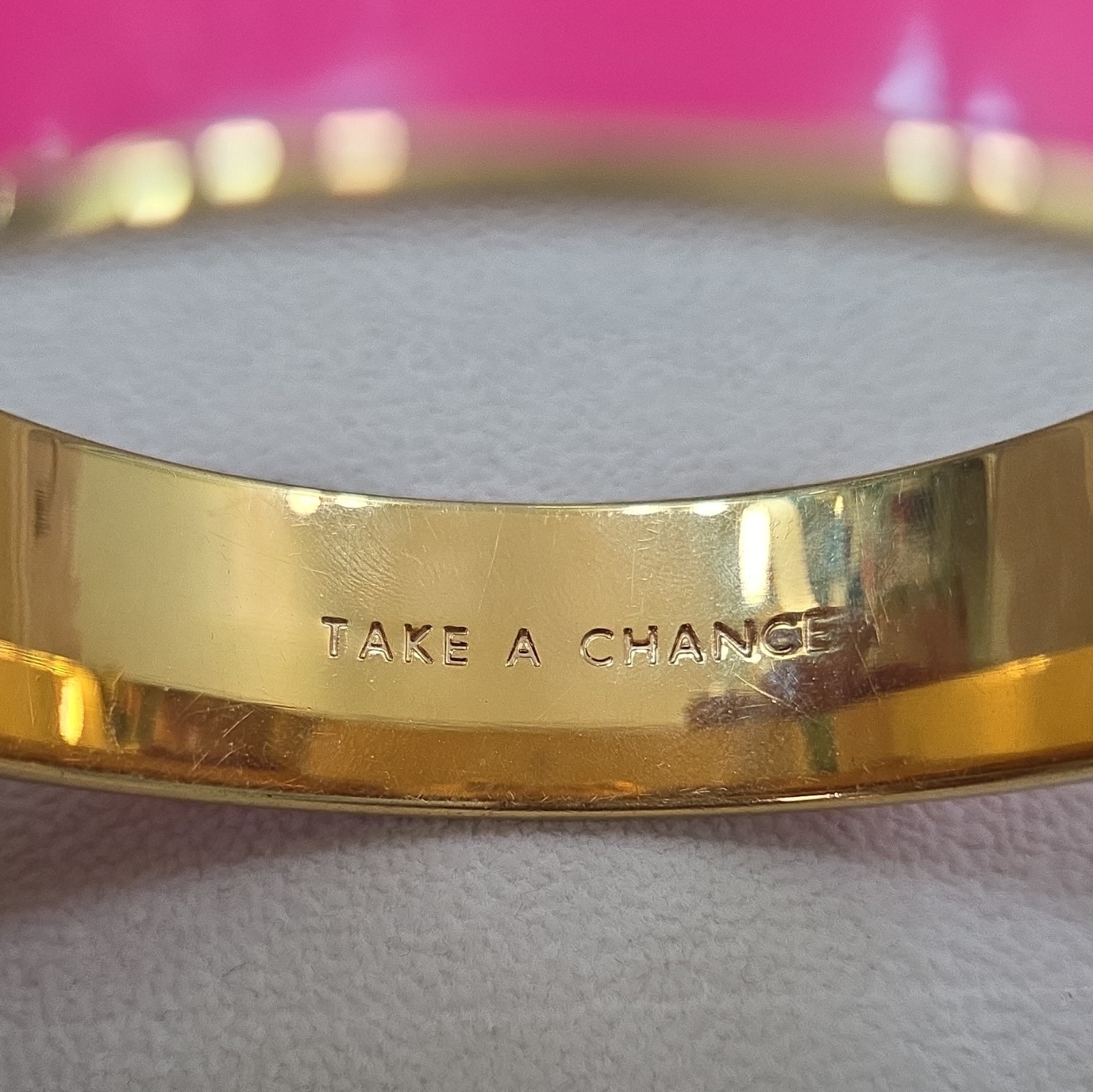 Kate Spade New York Signed Engraved Enamel Bangle Bracelet Set of 2 Gold Tone