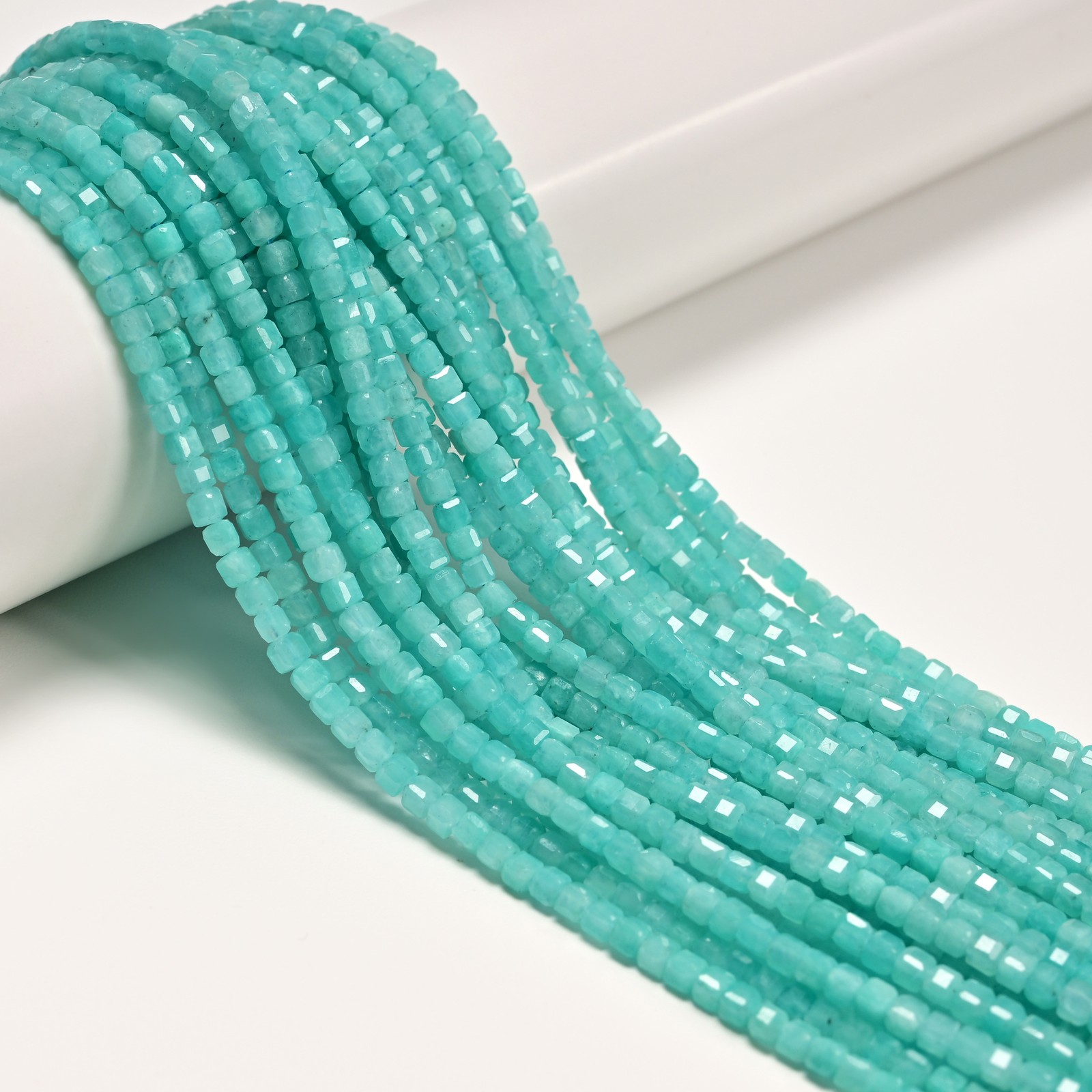 Natural Green Amazonite Faceted Cube Beads Size 2mm 3mm 15.5” Strand