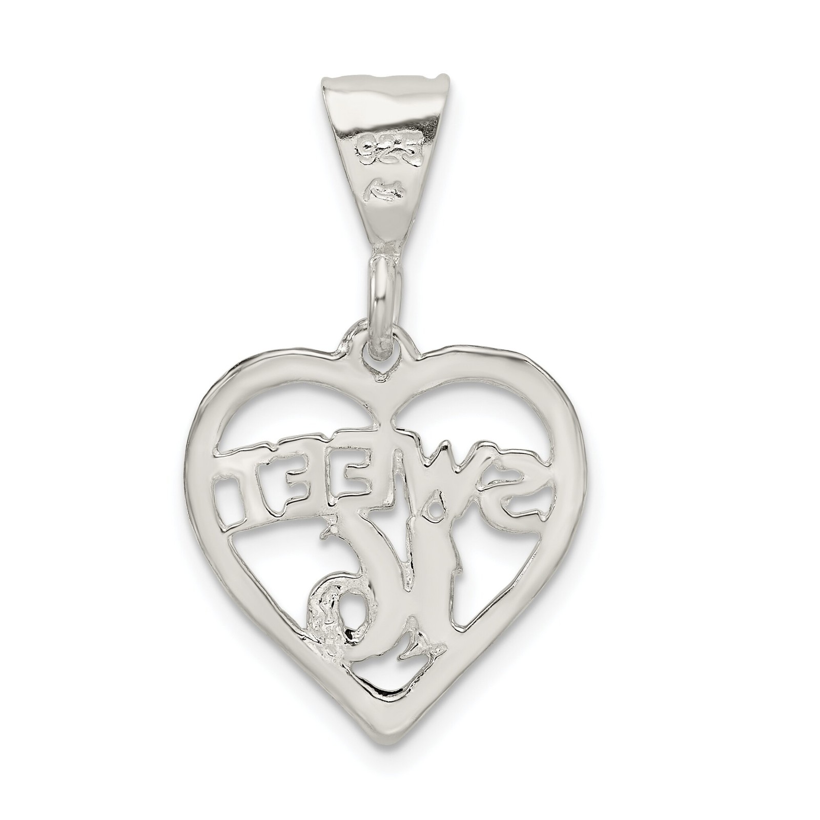 Sterling Silver Sweet 16 Heart Charm & 18″ Chain Jewerly 31.3mm x 19.2mm