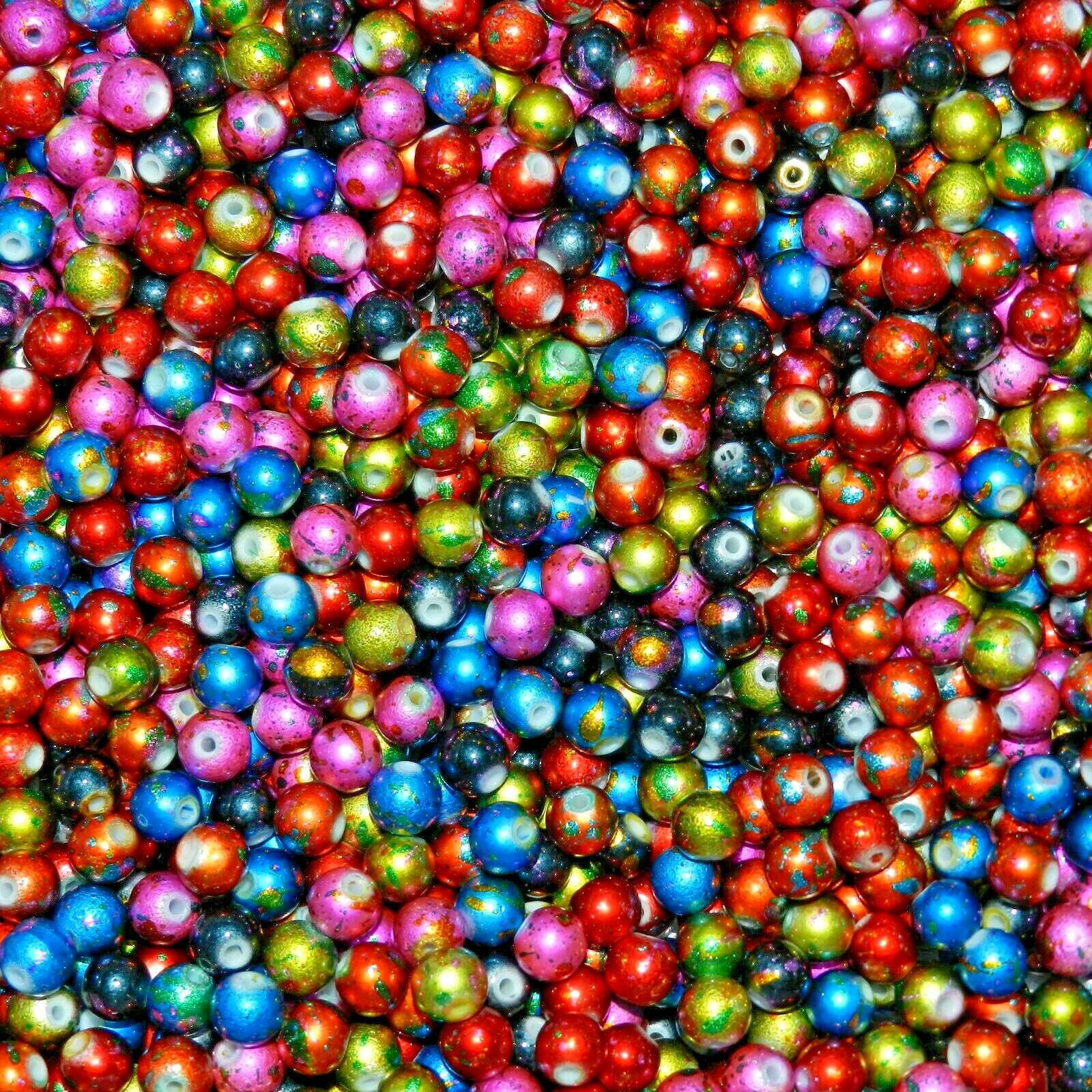 GW4269 Assorted Mix Color Metallic Graffiti Drawbench 8mm Round Glass Bead 500pc