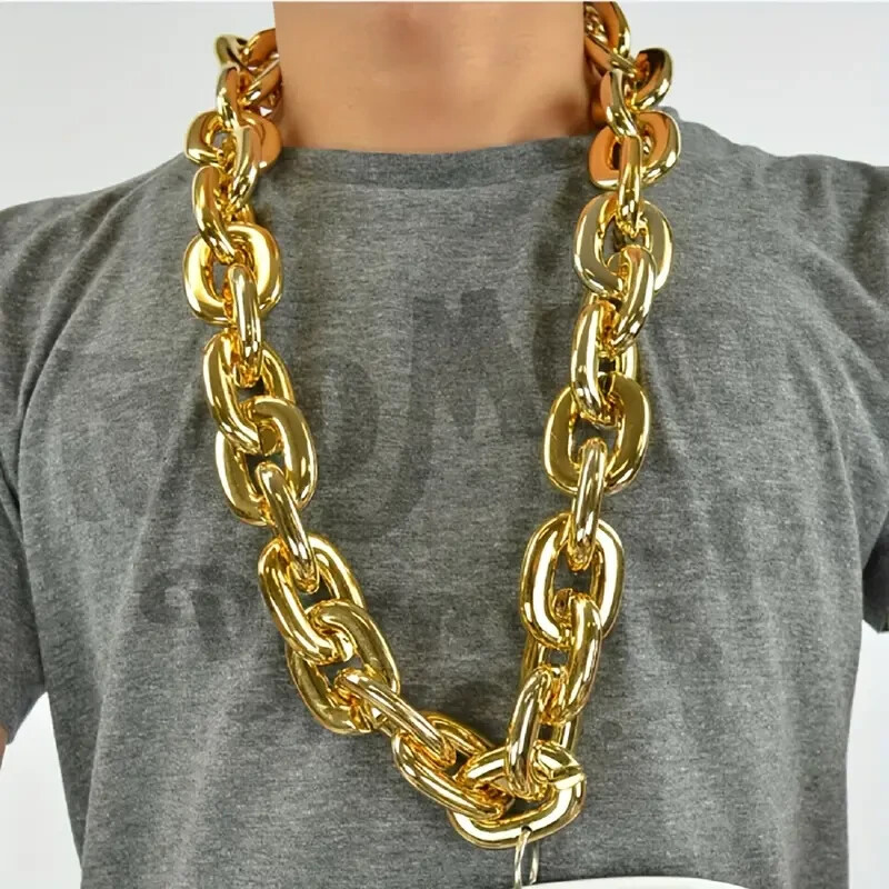 Gold Hip Hop Large Thick Acrylic Plastic Cuban Link Chain Necklace 32in 80cm