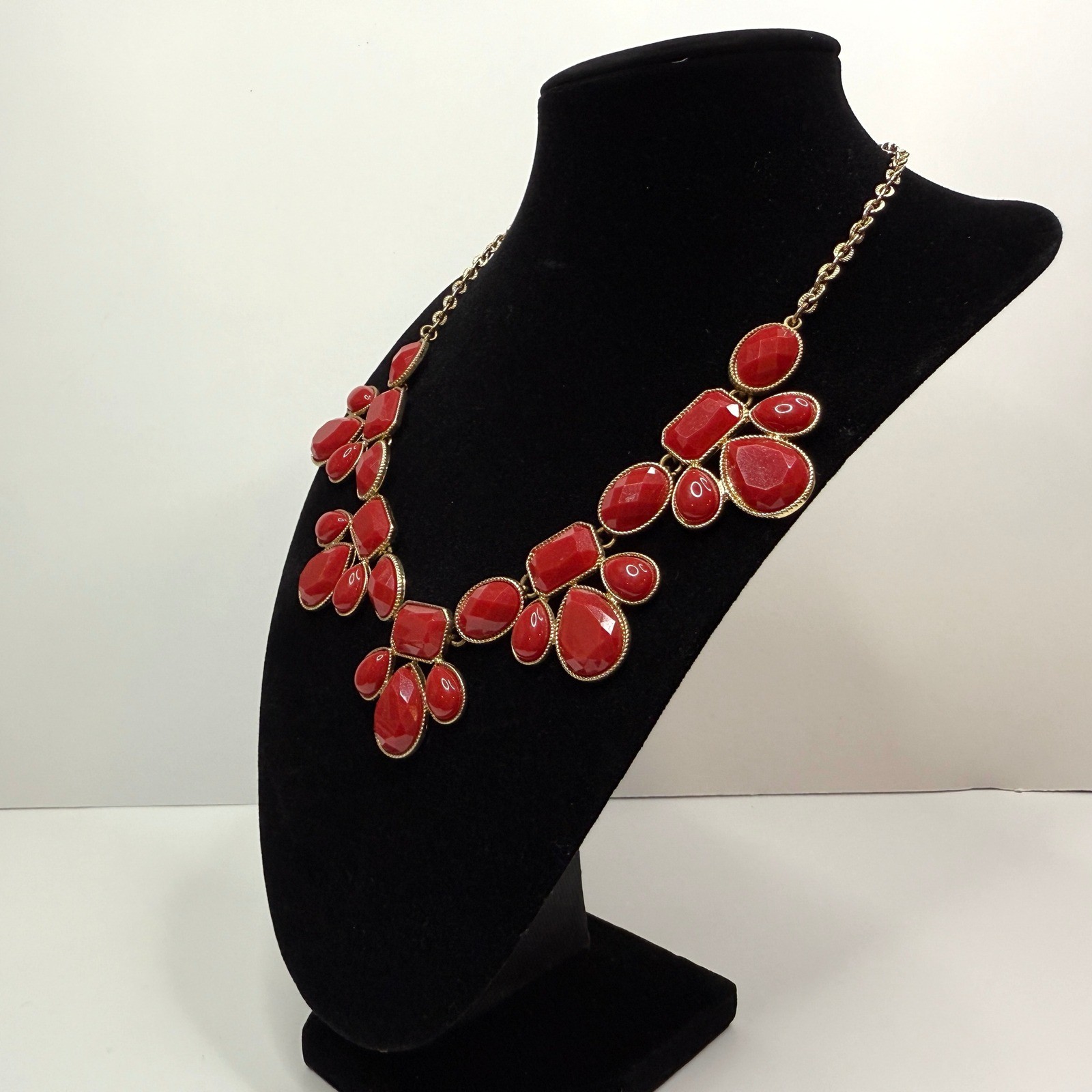 Gold Chain Faceted Gemstone Bib Necklace Acrylic Cabochon Fashion Jewelry 20.5in