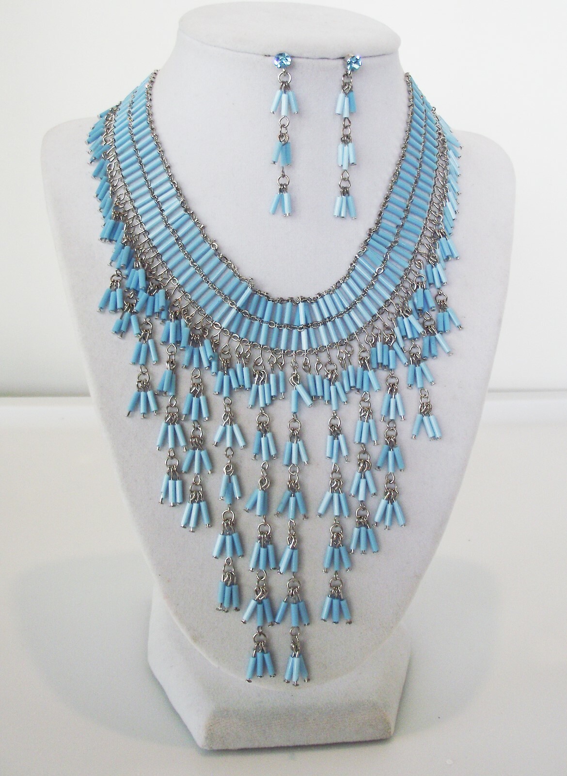 DESIGNER INSPIRED BLUE CRYSTAL BEAD HANDMADE NECKLACE EARRINGS JEWELRY SET NEW