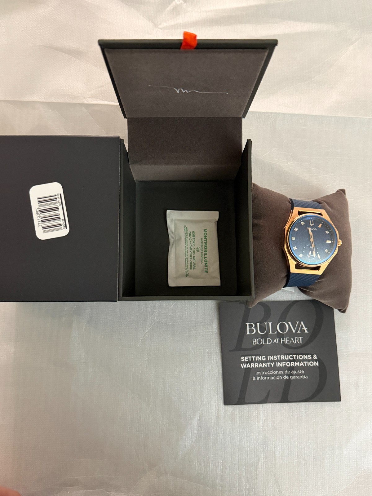Bulova Curv Marc Anthony Blue Dial Women’s Watch 97P174. NIB $1,250. Rose Gold.