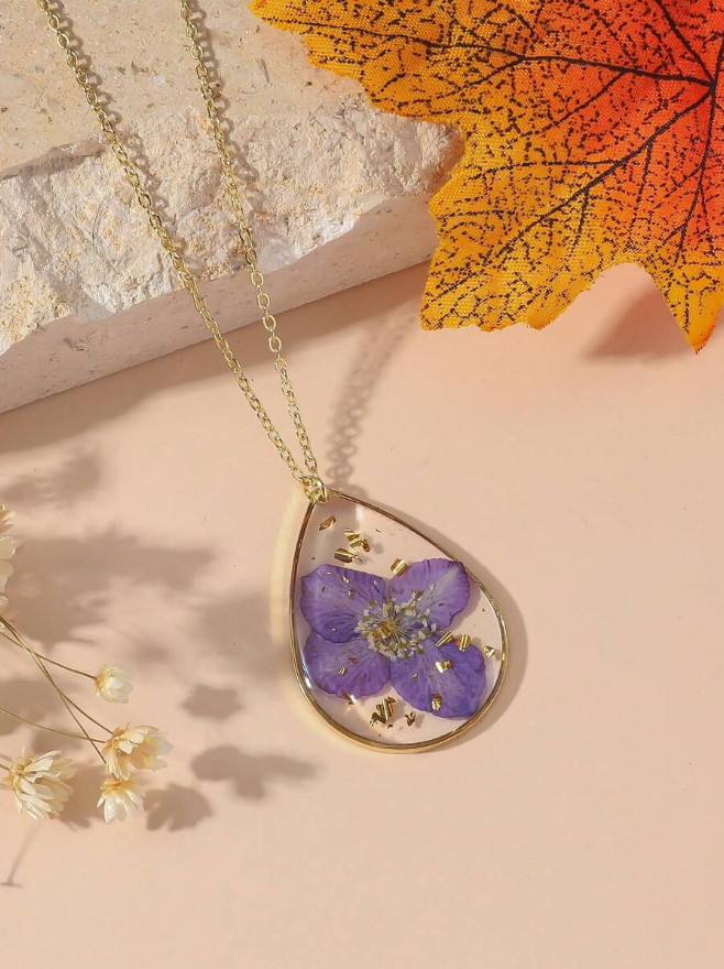 1 PCS Dried Pressed Daisy Real Flower Resin Pendant Necklace Handmade Chain USA