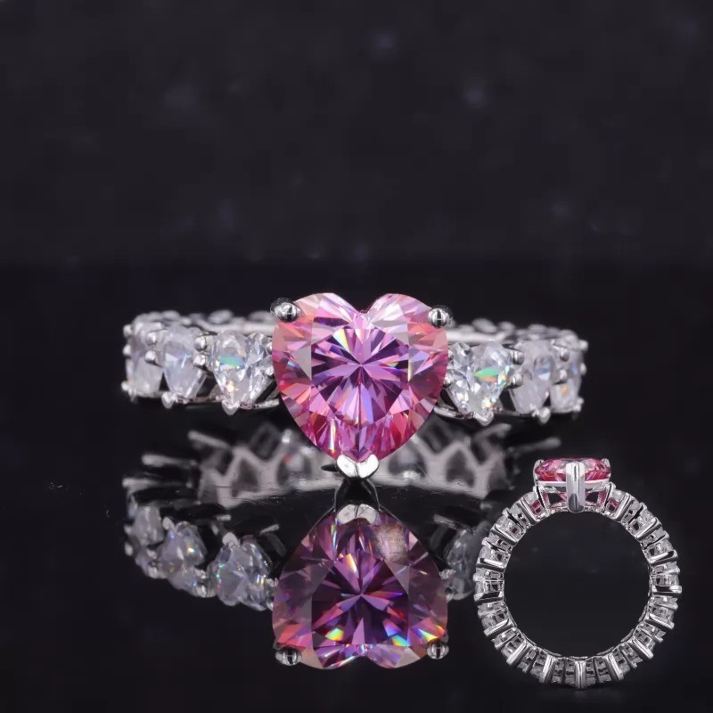 2.50 TCW Heart Cut Pink Simulated Diamond Engagement Ring 14K White Gold Plated