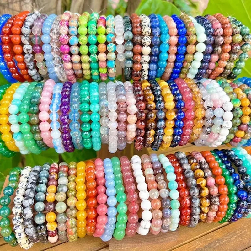 4mm-10mm Natural Gemstone Beaded Stretch Bracelet Crystal Healing Reiki Gifts