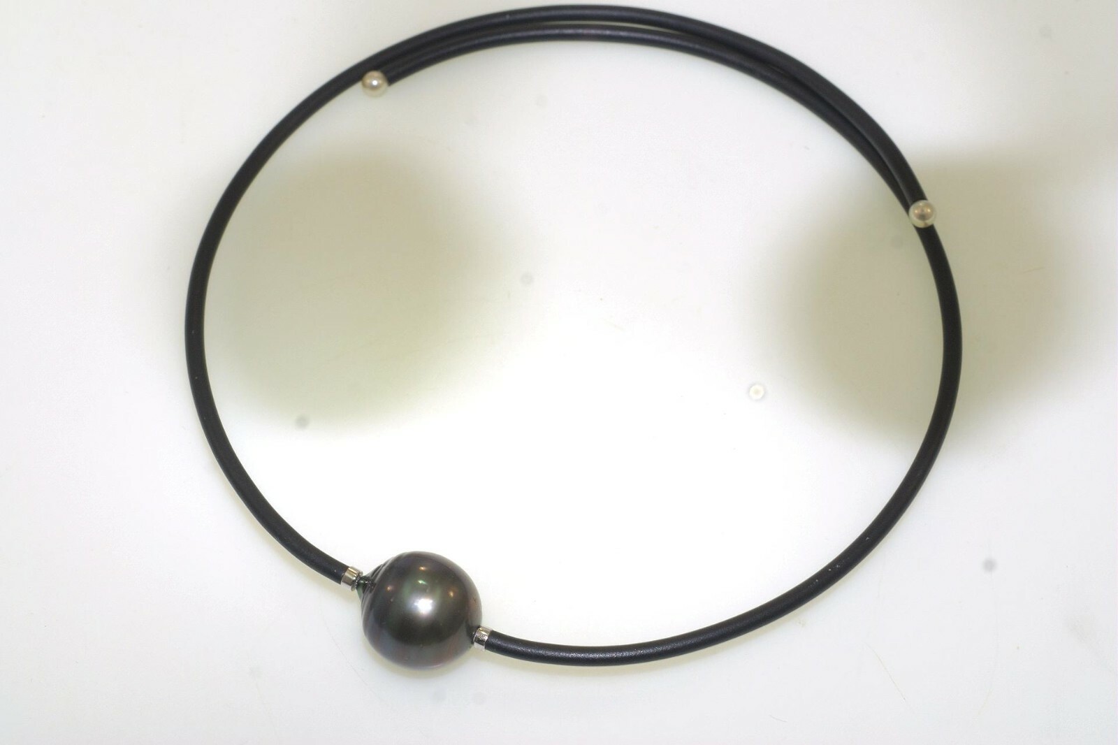 16.0MM TAHITIAN BLACK PEARL AKOYA 925 SILVER BLACK LEATHER CHOKER ADJ 16″-20″ #2