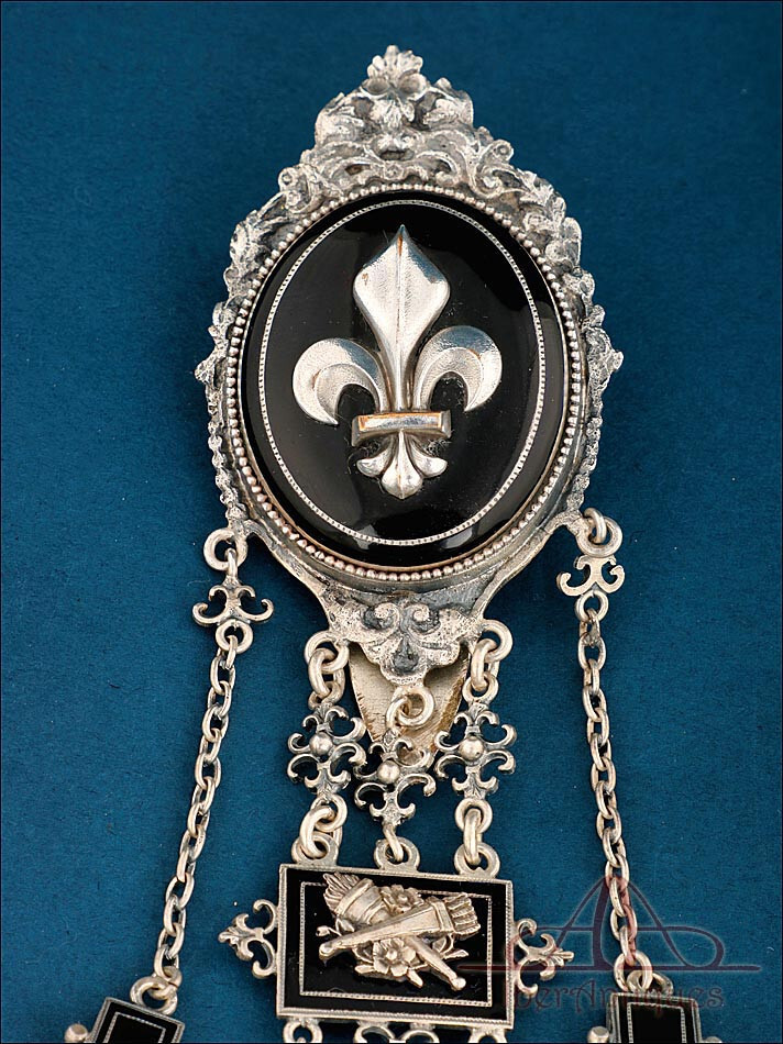 Antique French Chatelaine Silver-Plated Metal and Enamel. France, Circa 1840