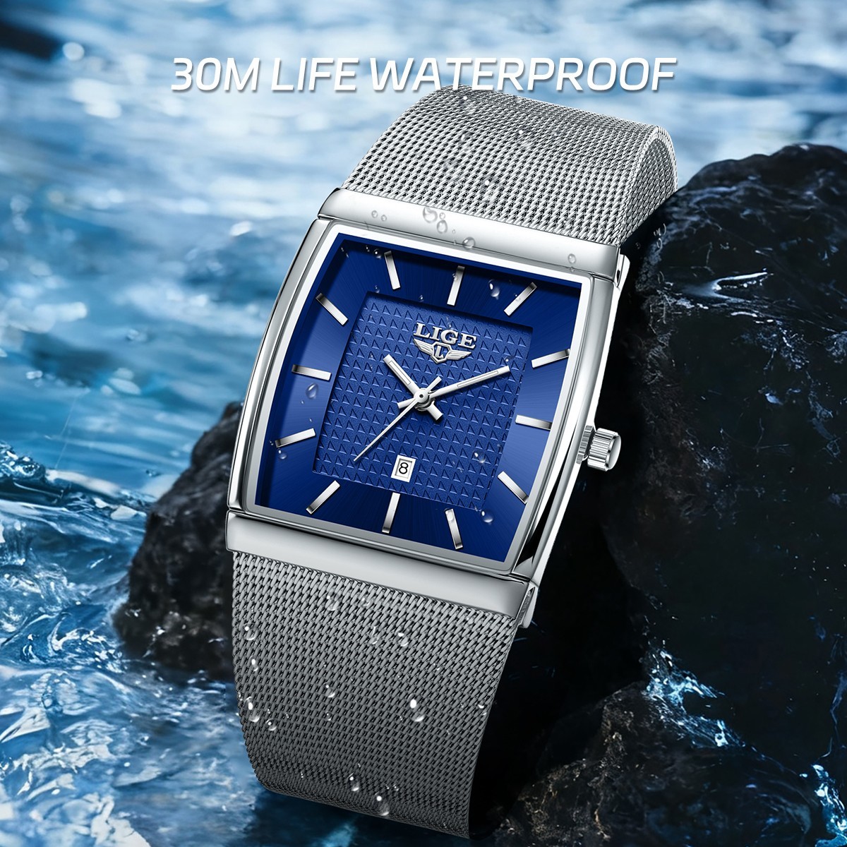 LIGE Men Watch Big Dial Quartz Date Digital Luminous 5ATM Waterproof Wristwatch