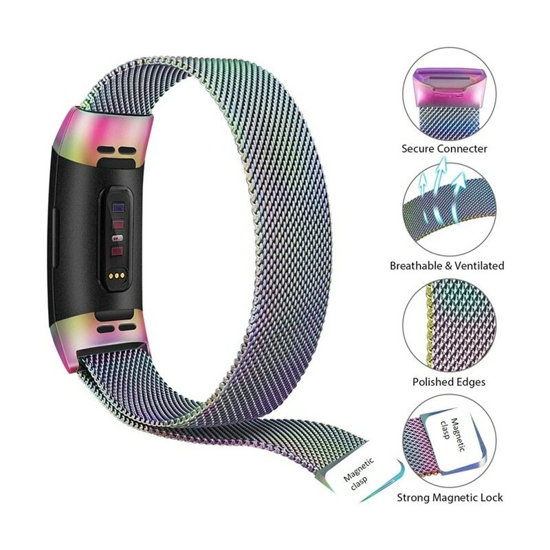 Milanese Magnet Loop Strap For Fitbit Charge 3 4 Stainless Steel Band Wrist band