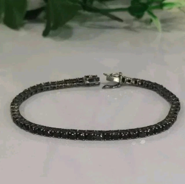 8Ct Round Cut Black Lab Created Men’s Tennis Bracelet 14K Black Gold Plated