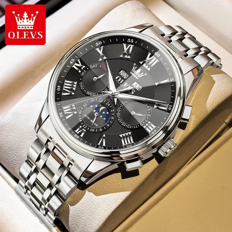 OLEVS Moon Phase Automatic Mechanical Watch Business Wristwatch for Men