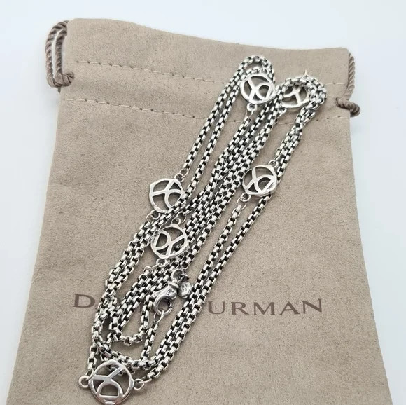David Yurman Logo Station Necklace in Sterling
