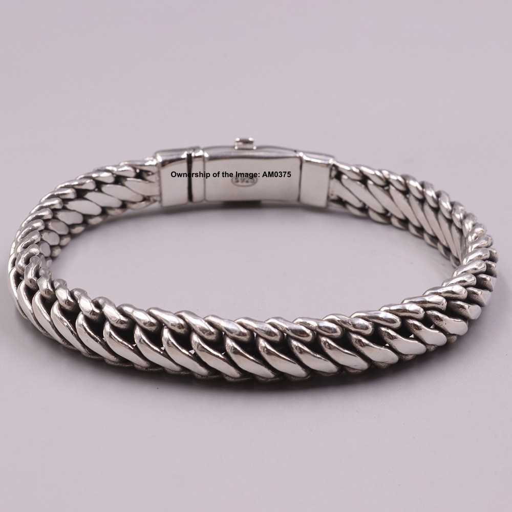 NEW Pure 925 Sterling Silver 10mm Curb Link Chain Men’s Bracelet 8.26inch 58-60G