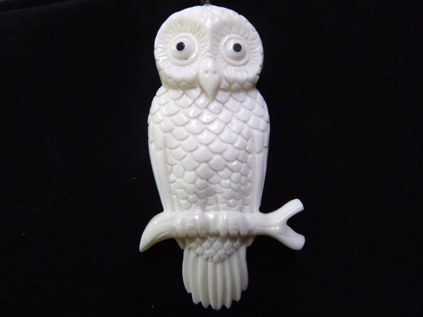 Owl On A Branch Handmade White Water Buffalo Bone Pendant With Cord Necklace