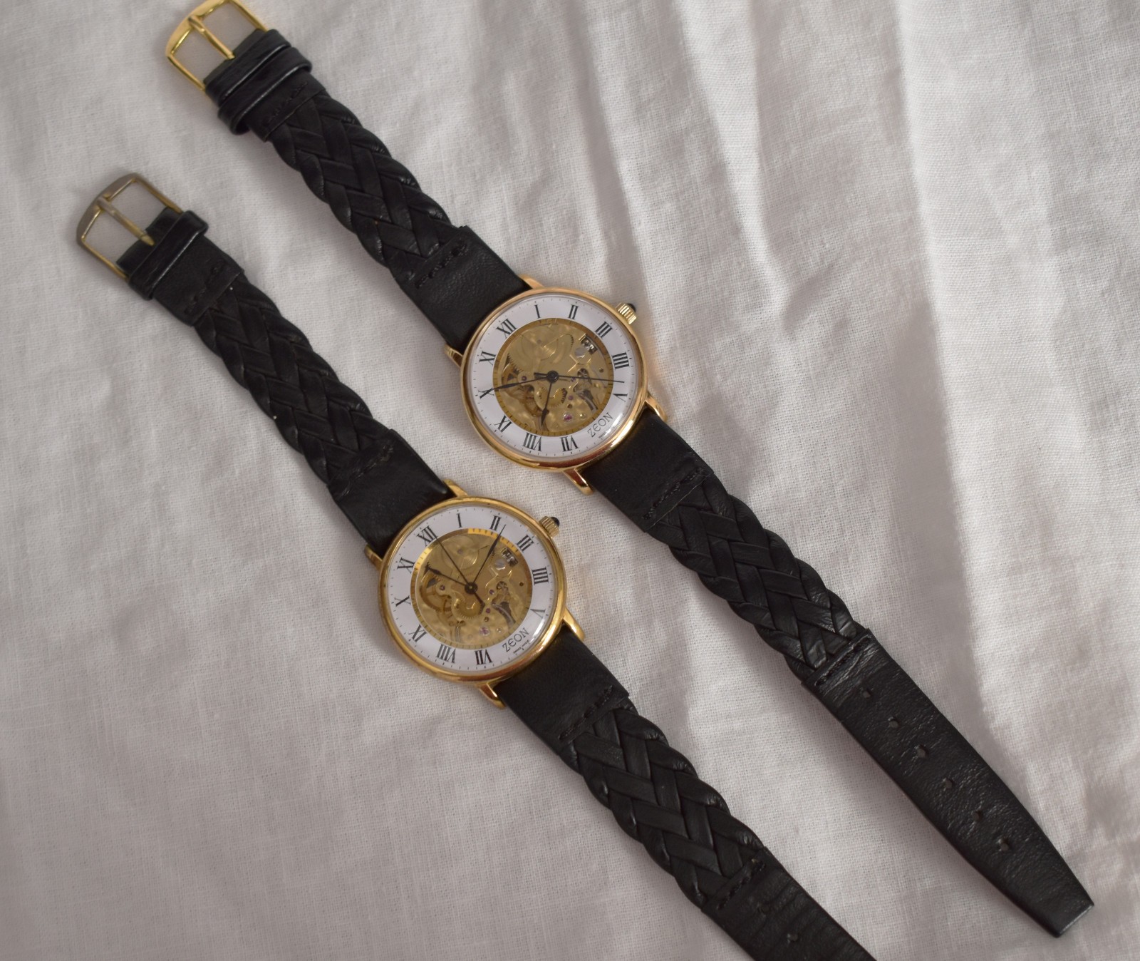 2 x Zeon Manual Wind “Swiss Made” Roman Numeral Skeleton Dress Watches
