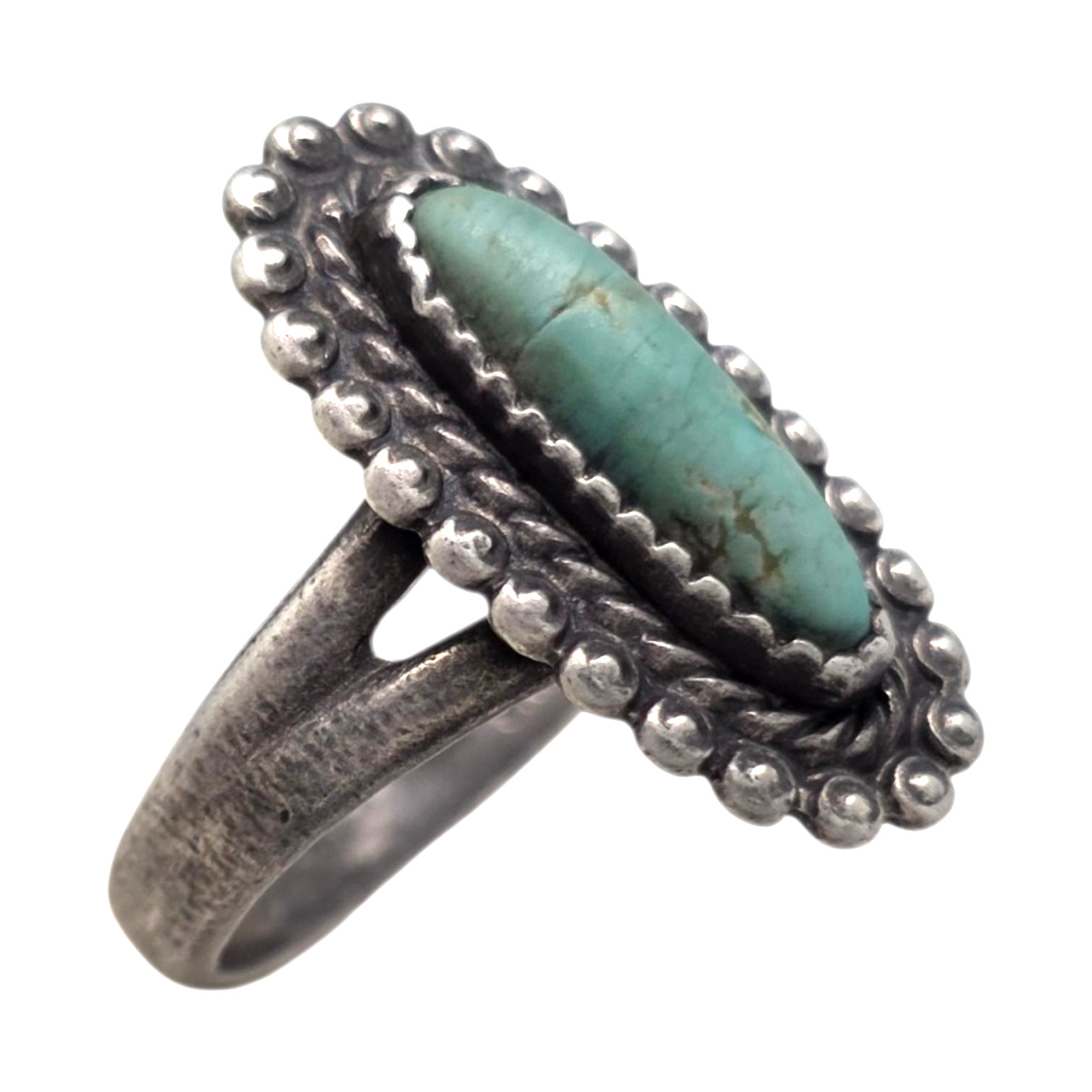 NATIVE AMERICAN STERLING SILVER TURQUOISE SIZE 5 RING 3.9GR #1936