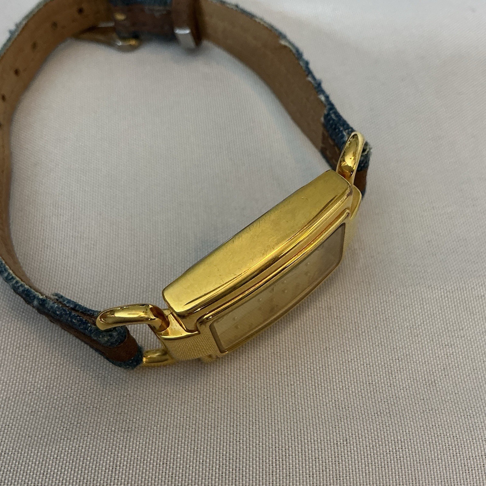 Joan Rivers Classics Watch V377 Denim W/Leather Strap Gold Plate Japanese Mvmt
