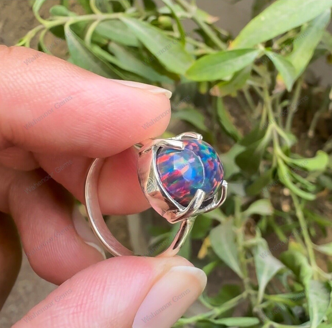 Black Fire Opal 925 Sterling Silver Ring Cabochon engagement Ring See Video