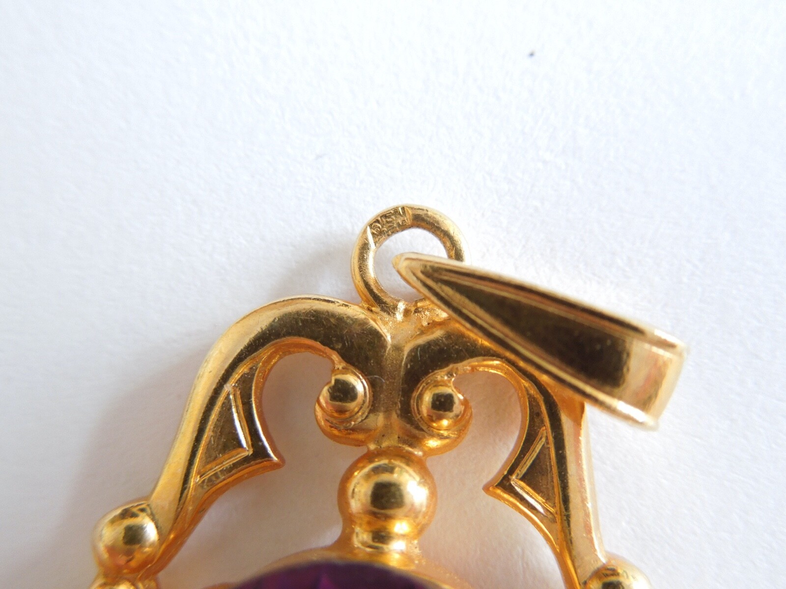 Pendant Stone Purple Color Gold Punze Vintage Fashion 0.3oz/1 13/16x1in