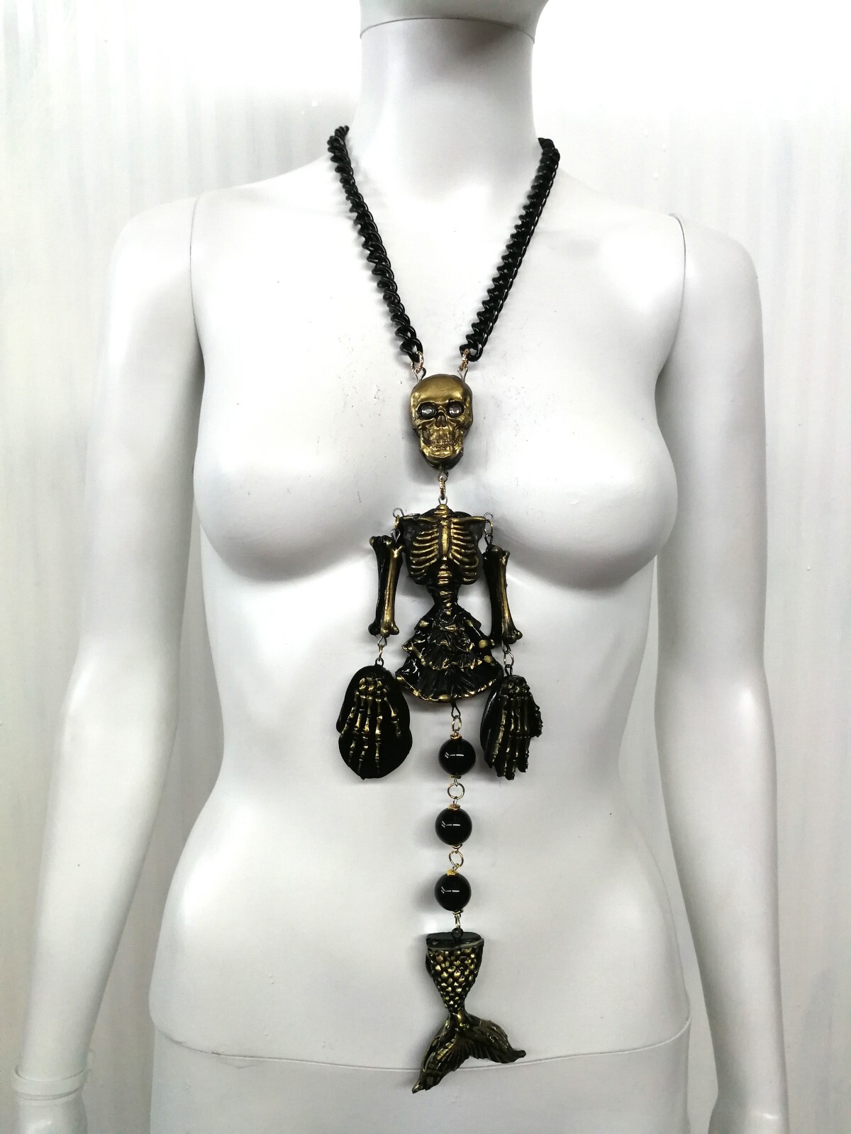 Santa Muerte Magic Macabre Necklace Pendant Skull Skeleton Siren Mermaid Jewelry