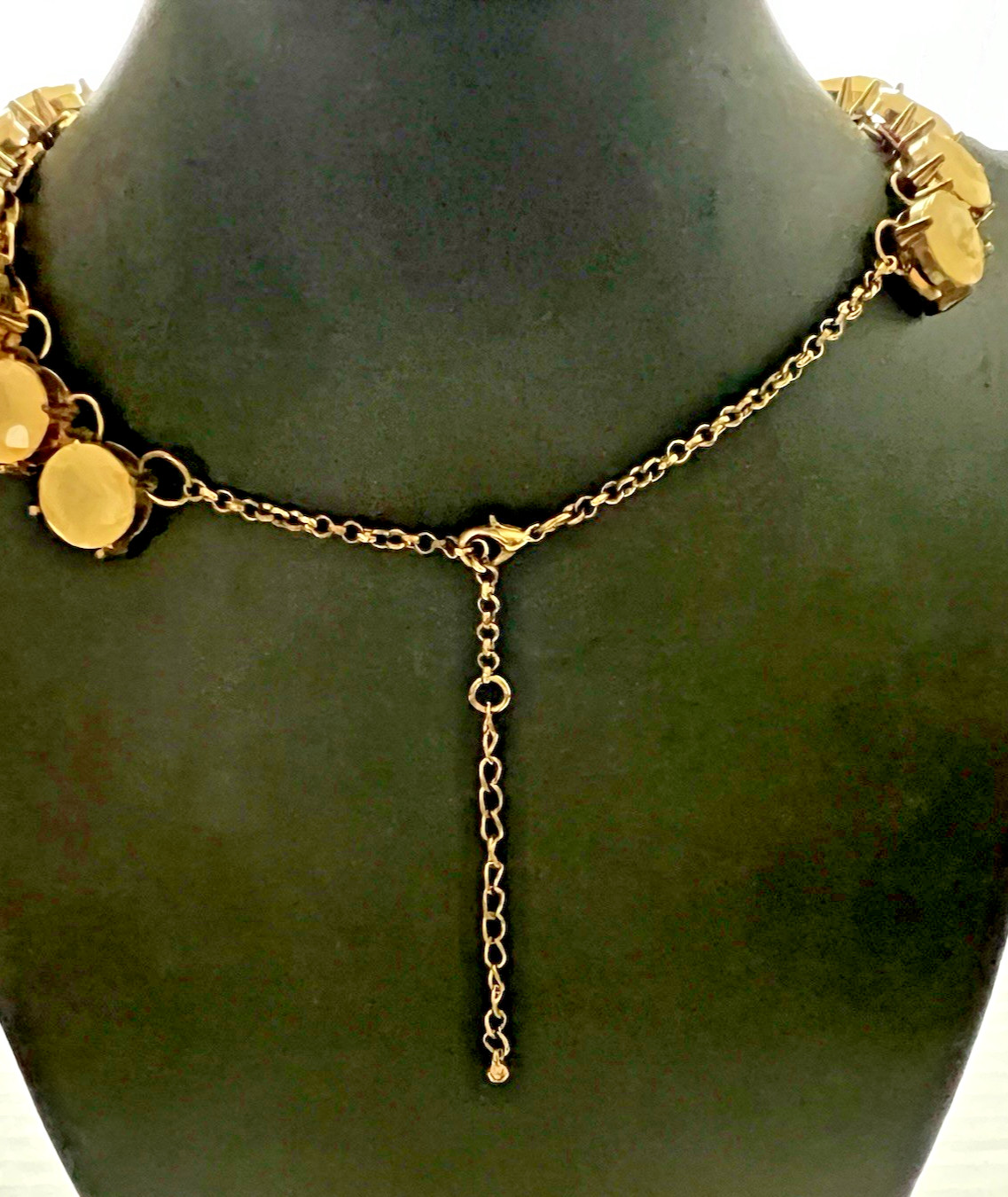 Vintage Statement Necklace Gold Tone Faceted Cream Champagne Glass Cabochon
