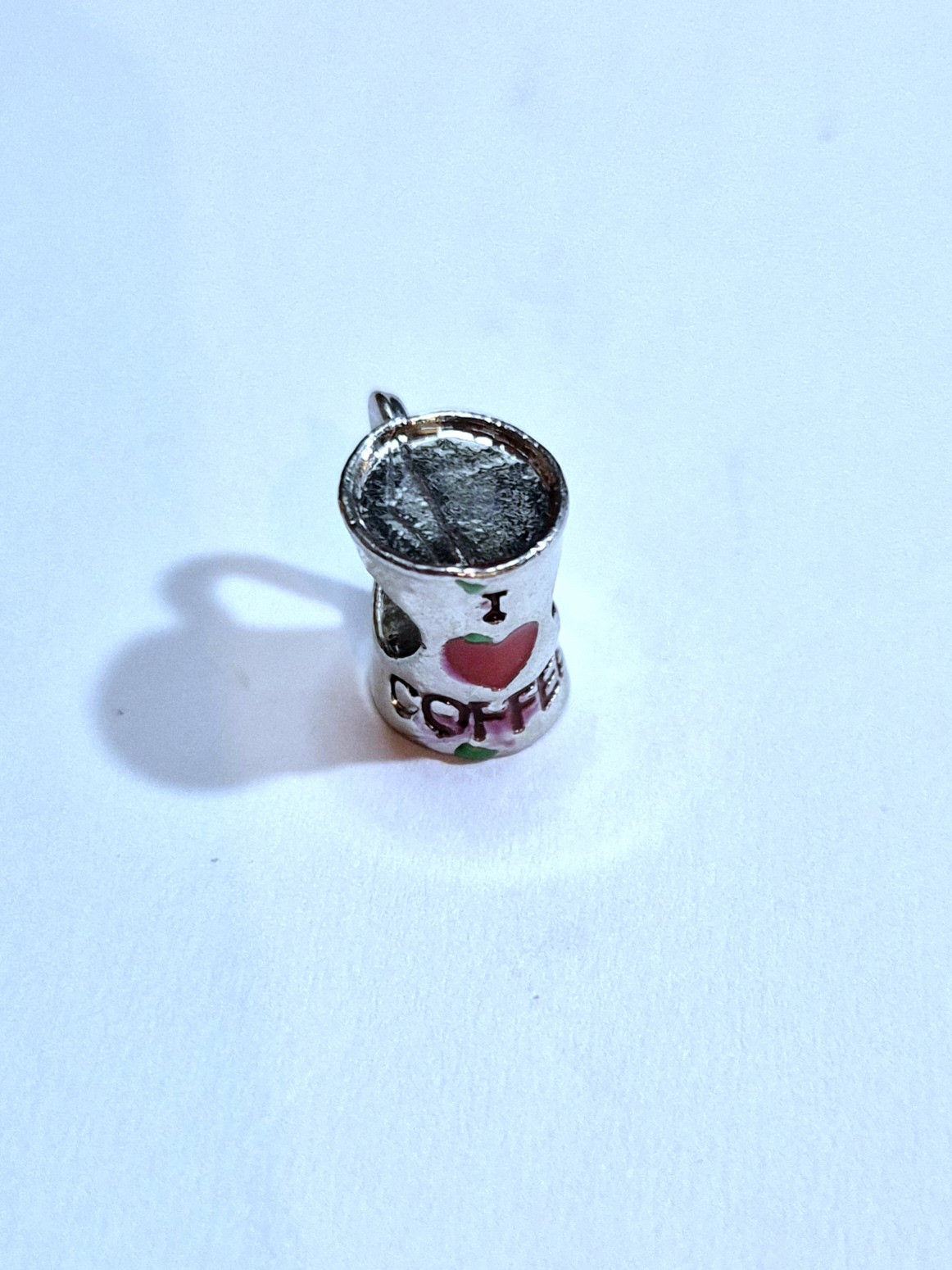 Silver Plated Zinc Alloy Coffee Mug With An Enamel Heart Bracelet Charm (#114)