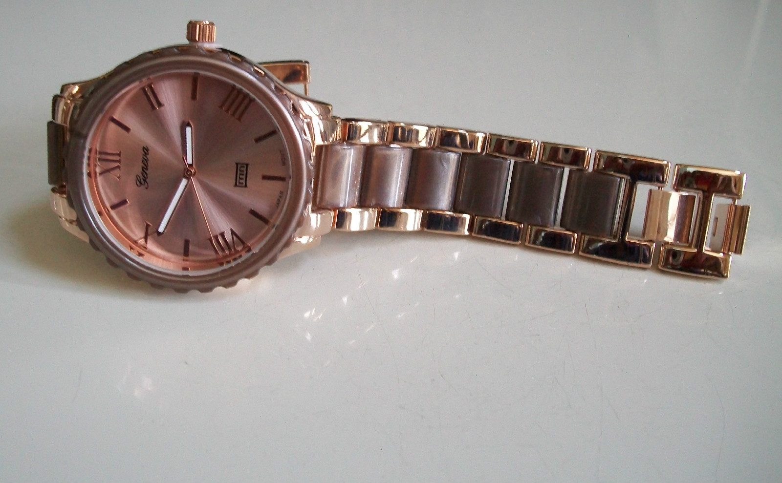 Brown/Rose Gold Finish Geneva Bracelet Fashion Boyfriend Casual Watch