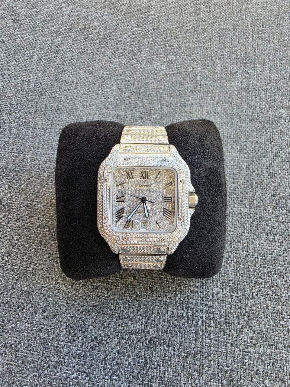 Cartier Santos Men’s 40mm Large Model Steel Watch Roman Iced Out