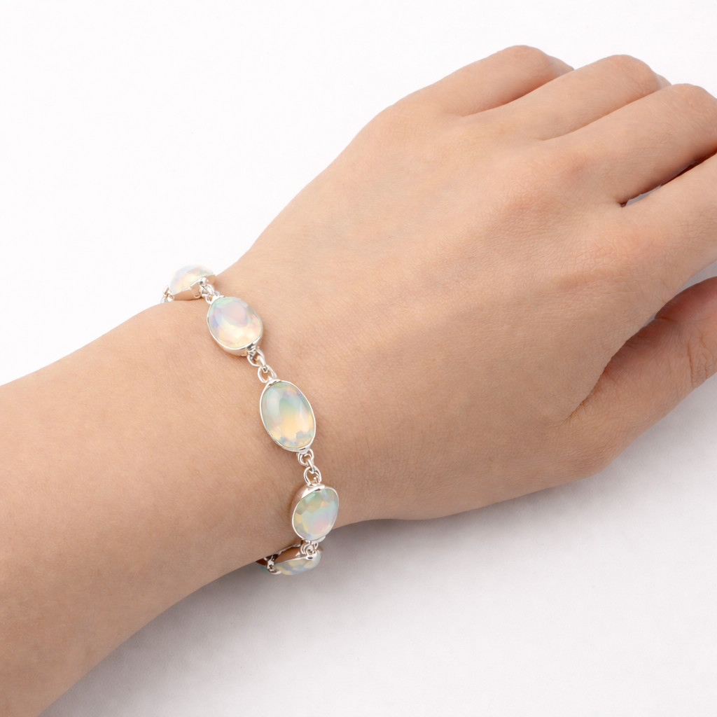 Milky Opal Gemstone 925 Sterling Silver Bracelet October Birthstone Jewelry Gift
