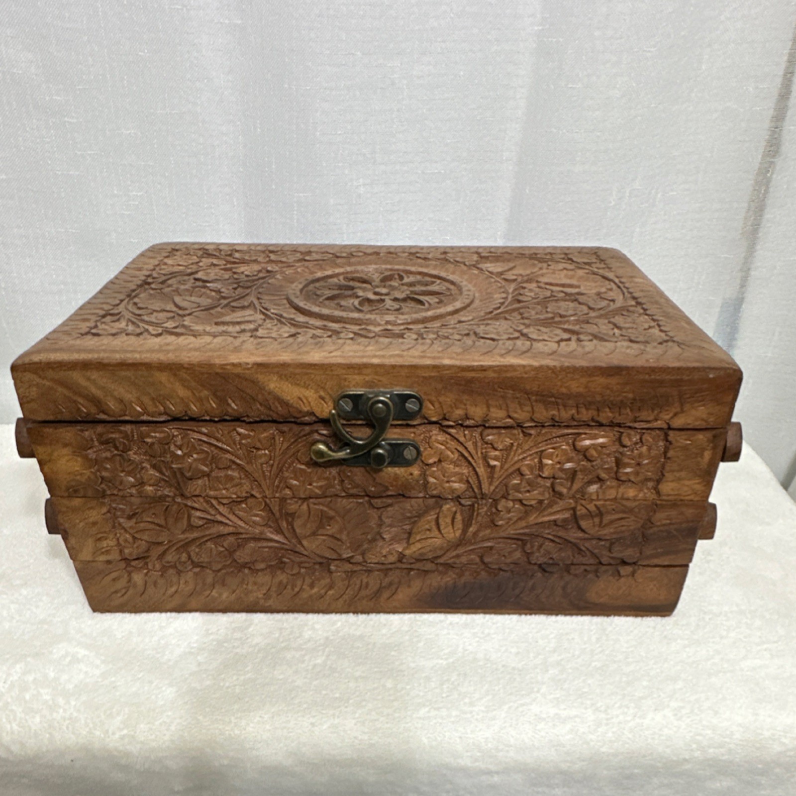 Jewelry Box Carved Wooden Handmade with Red Velvet Lining Imported Philippines