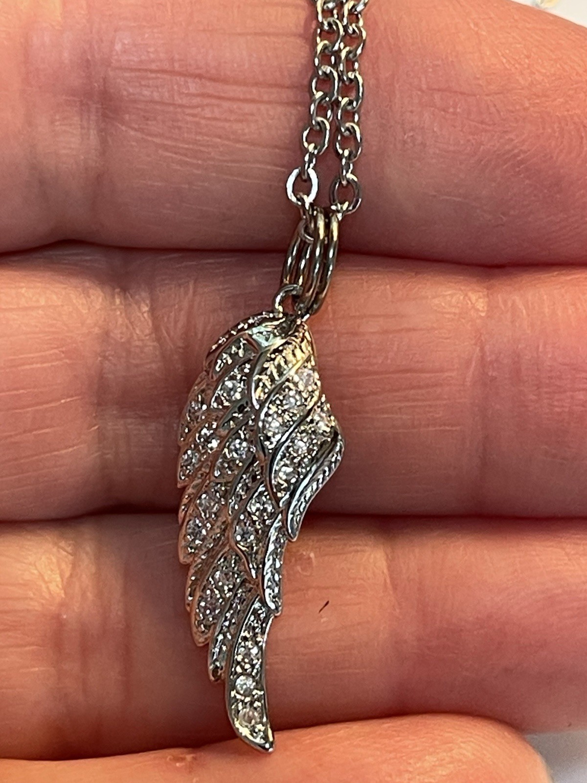 Angel Wing Silver Cubic 18” Stainless Necklace Religious Spiritual NEW
