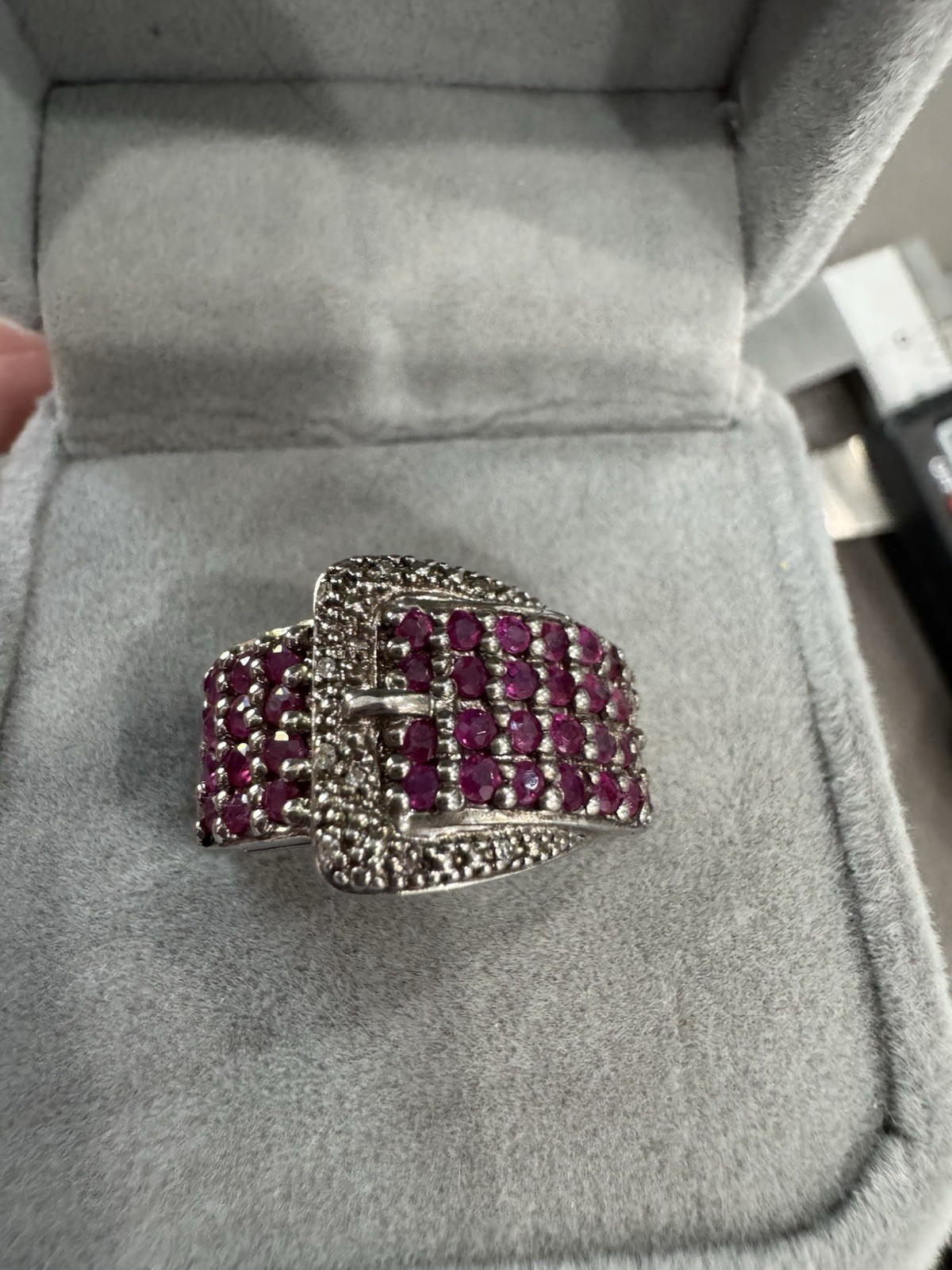 925 Sterling Silver Ring Ruby Natural Gemstone jewelry Size 7 Buckle Design